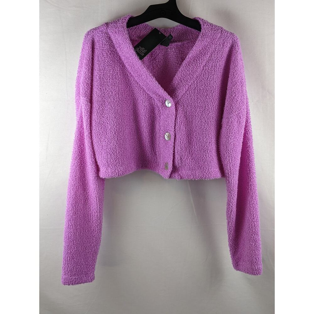 Wild Fable Cropped Cozy Shrug Cardigan XS Violet Purple Button‎ Up Fuzzy VNeck